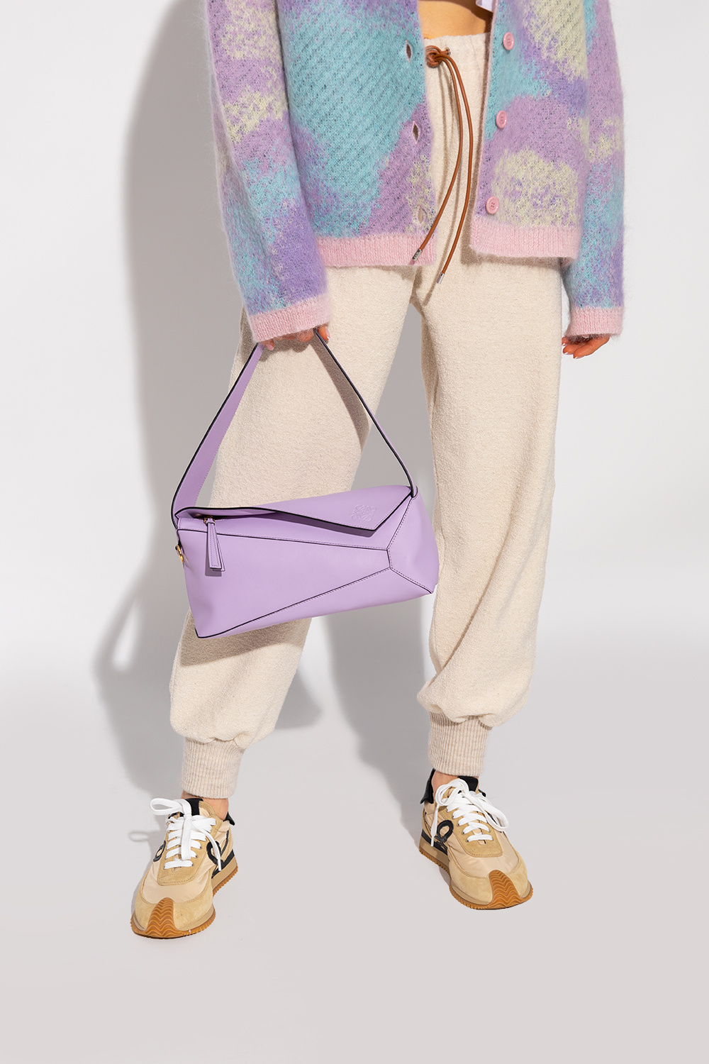 flap sneakers loewe shoes pink multitone Purple Puzzle hobo bag Loewe SchaferandweinerShops Aruba